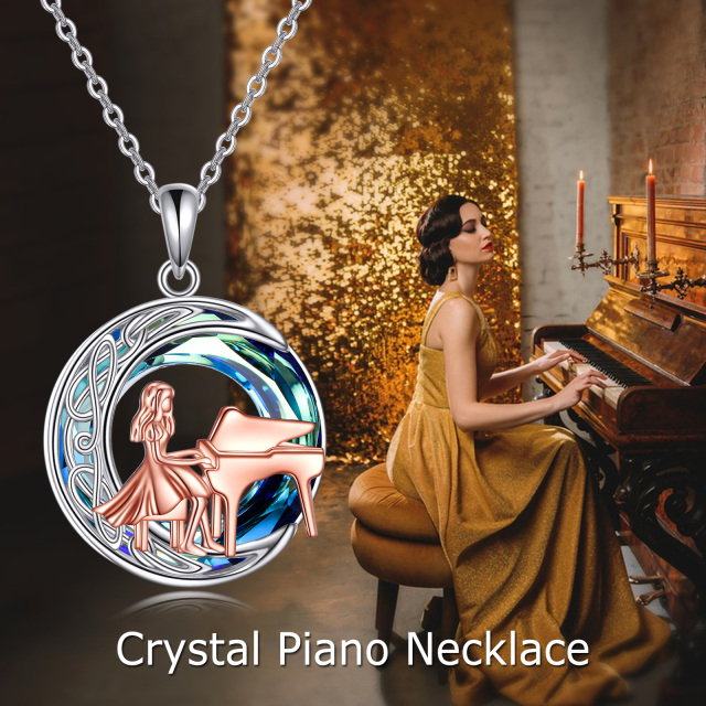 Colar de prata esterlina com nó celta bicolor e pingente de cristal Piano-2