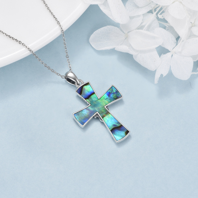 Sterling Silver Abalone Shellfish Thistle & Cross Pendant Necklace-5