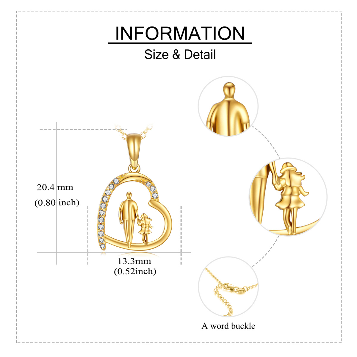 14K Gold Cubic Zirconia Father Holding Daughter Heart Pendant Necklace-6