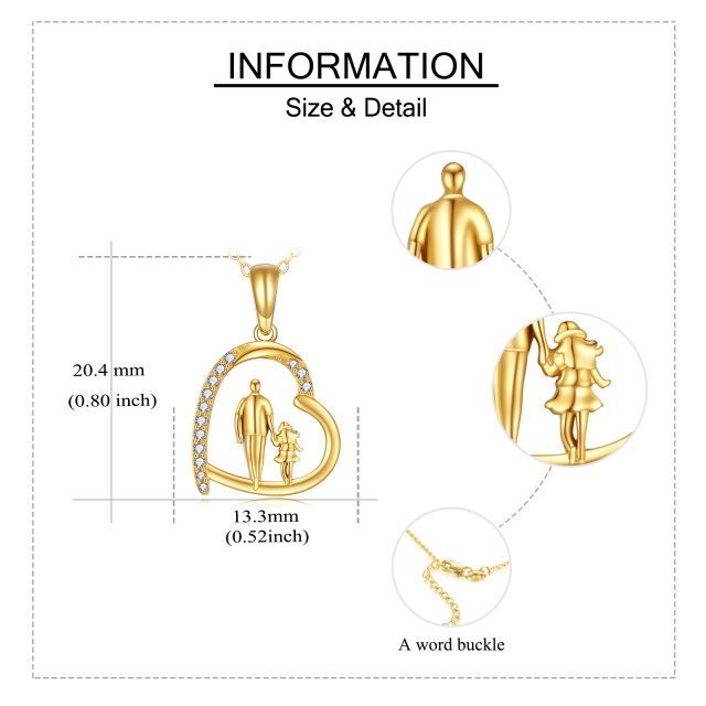 14K Gold Cubic Zirconia Father Holding Daughter Heart Pendant Necklace-5