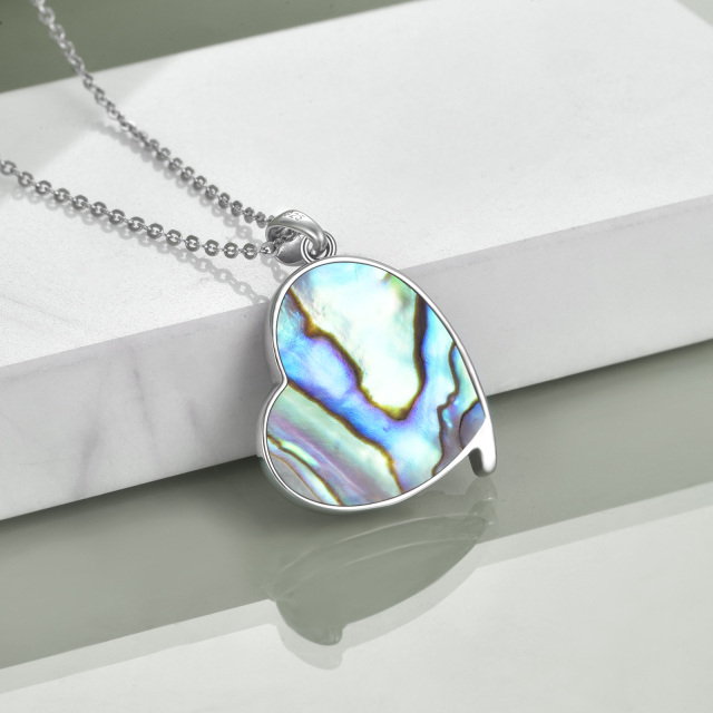 Sterling Silver Heart Shaped Abalone Shellfish Penguin & Heart Pendant Necklace-3