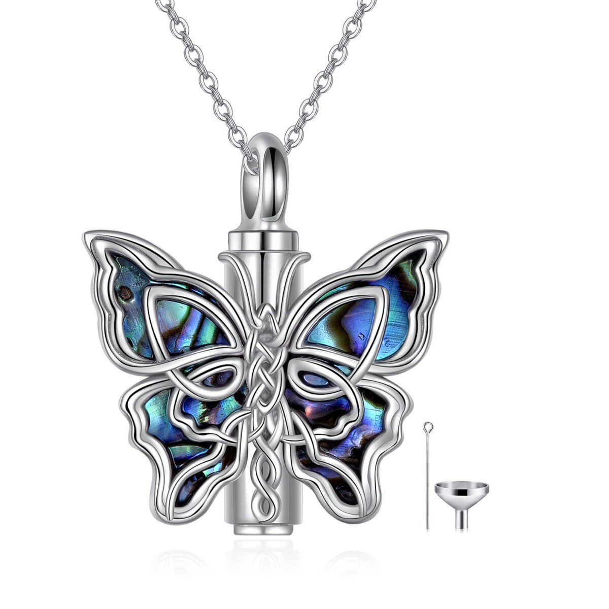 Sterling Silver Abalone Shellfish Butterfly & Celtic Knot Urn Necklace for Ashes-1