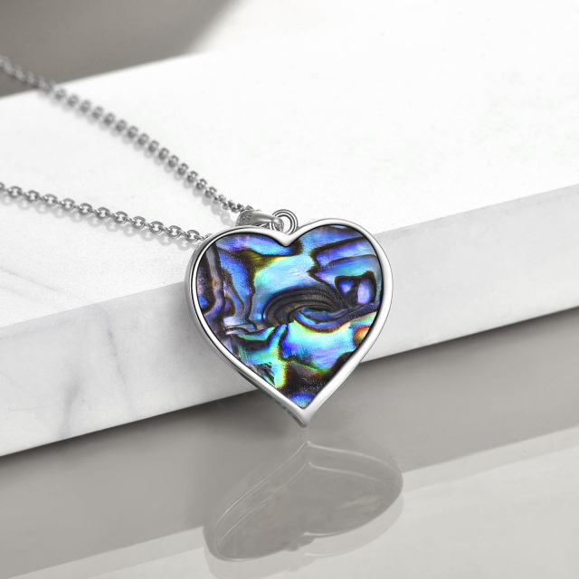 Sterling Silver Tri-tone Circular Shaped & Heart Shaped Abalone Shellfish & Cubic Zirconia Cat & Heart Pendant Necklace-3