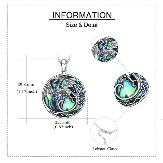 Sterling Silver Circular Shaped Abalone Shellfish Dragon & Celtic Knot Pendant Necklace-5