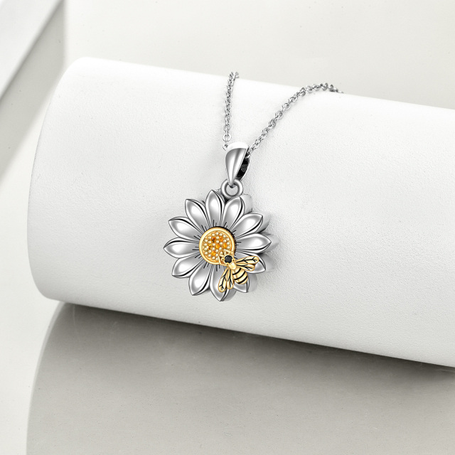 Collana d'argento bicolore con ape e girasole per urna per le ceneri con parola incisa-4