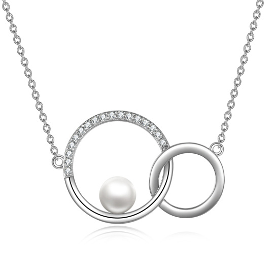 Sterling Silver Circular Shaped Pearl Generation Ring Circle Pendant Necklace