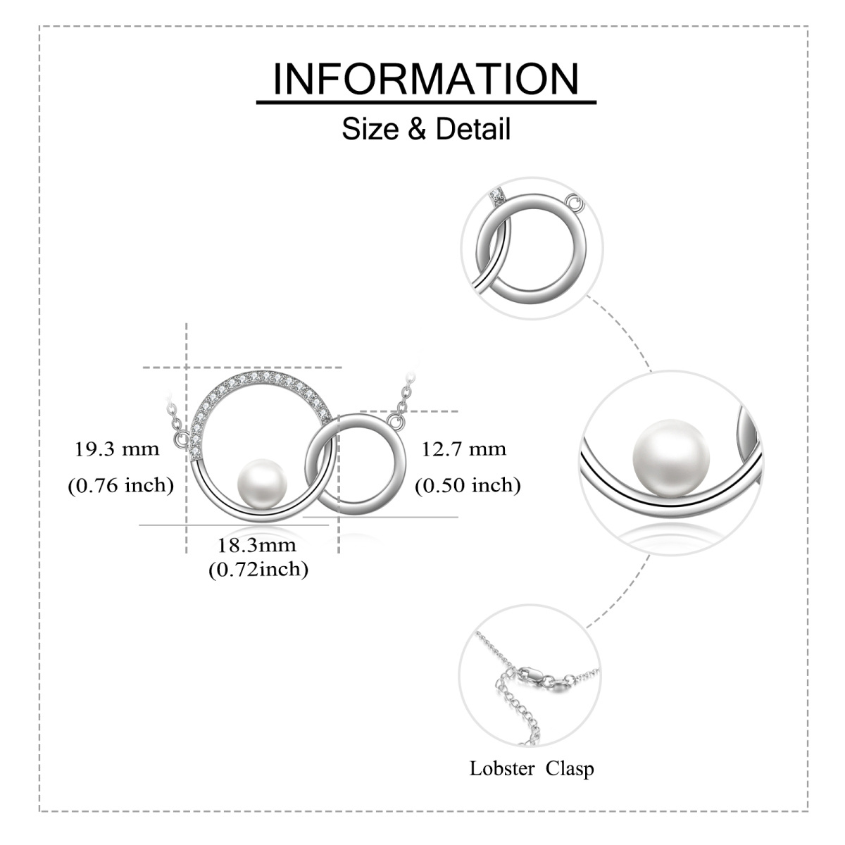 Collar con colgante de círculo de anillo de generación de perlas de circonita cúbica en forma circular de plata de ley-5