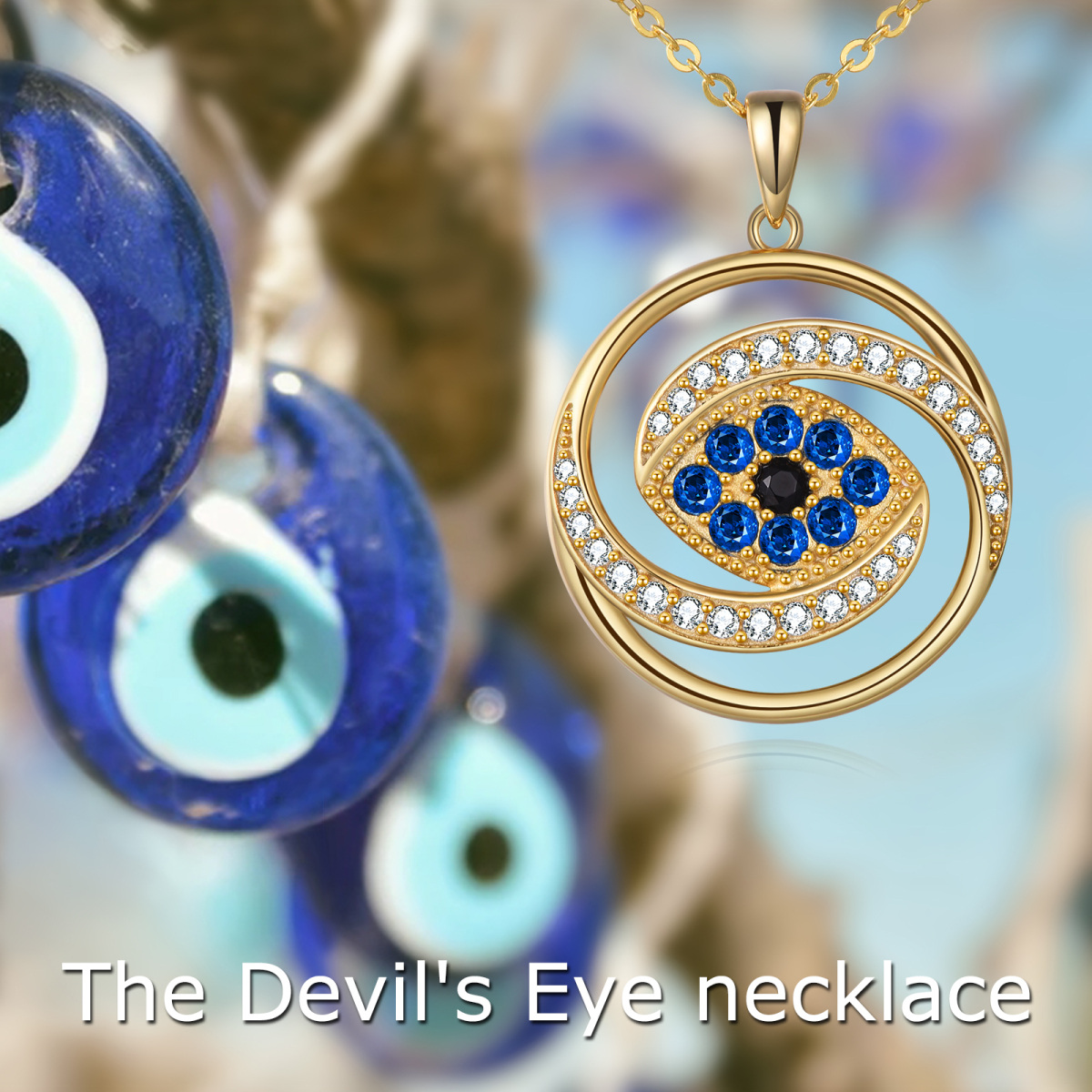Sterling Silver with Yellow Gold Plated Circular Shaped Cubic Zirconia Evil Eye Pendant Necklace-6
