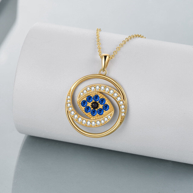 Sterling Silver with Yellow Gold Plated Circular Shaped Cubic Zirconia Evil Eye Pendant Necklace-2