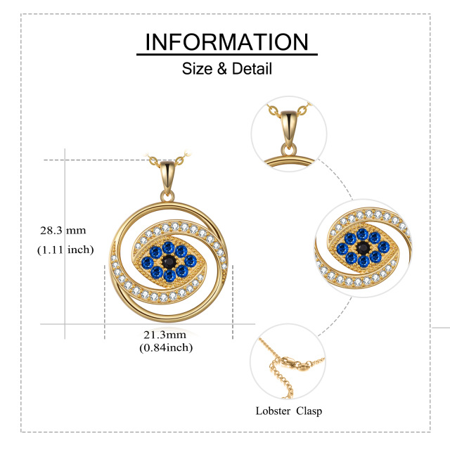 Sterling Silver with Yellow Gold Plated Circular Shaped Cubic Zirconia Evil Eye Pendant Necklace-4