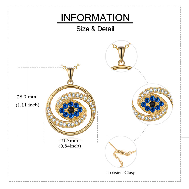 Sterling Silber mit Gelbgold überzogene kreisförmige Cubic Zirkonia Evil Eye Anhänger Hals-4