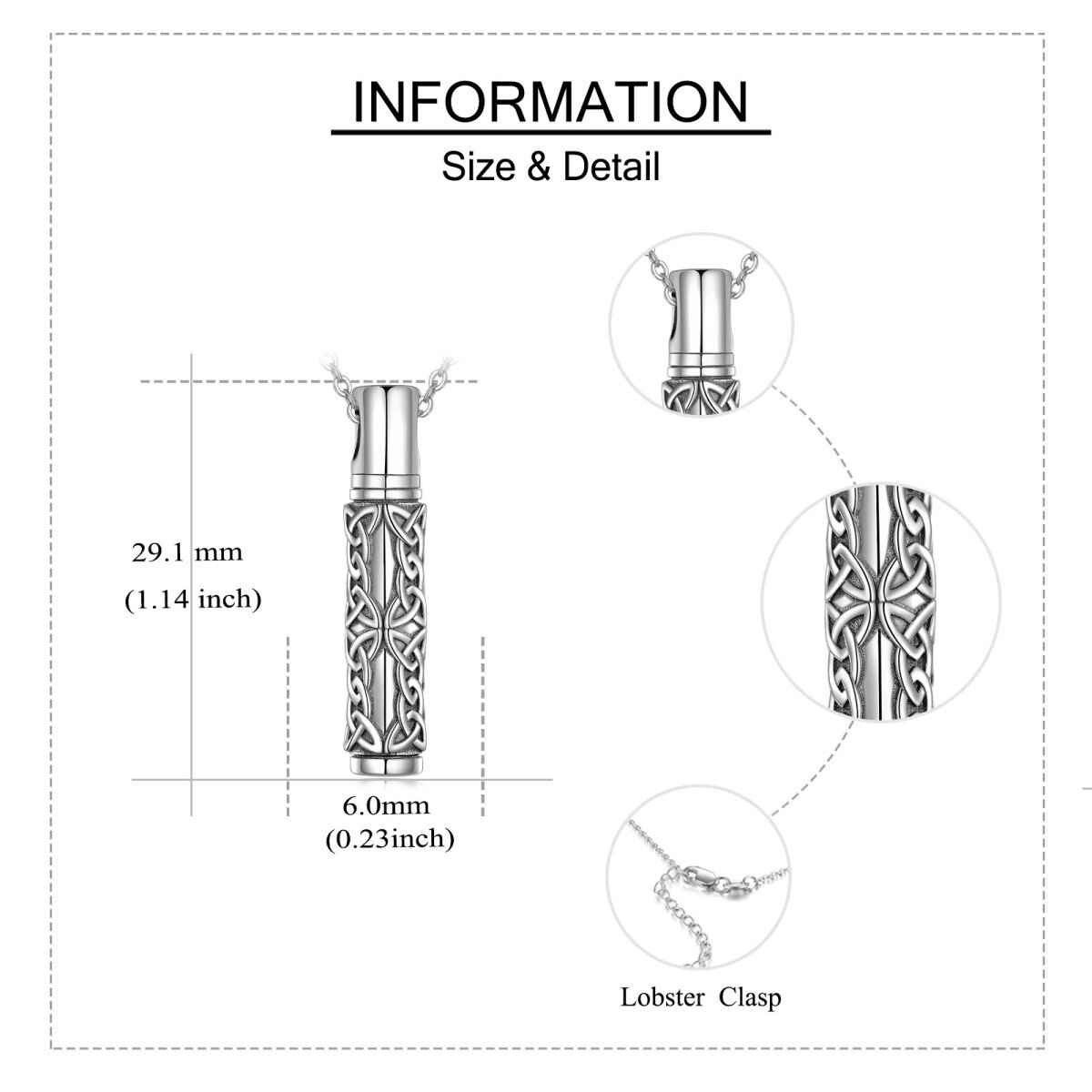 Plata de Ley Nudo Celta Barra Colgante Urna Collar para Cenizas-5