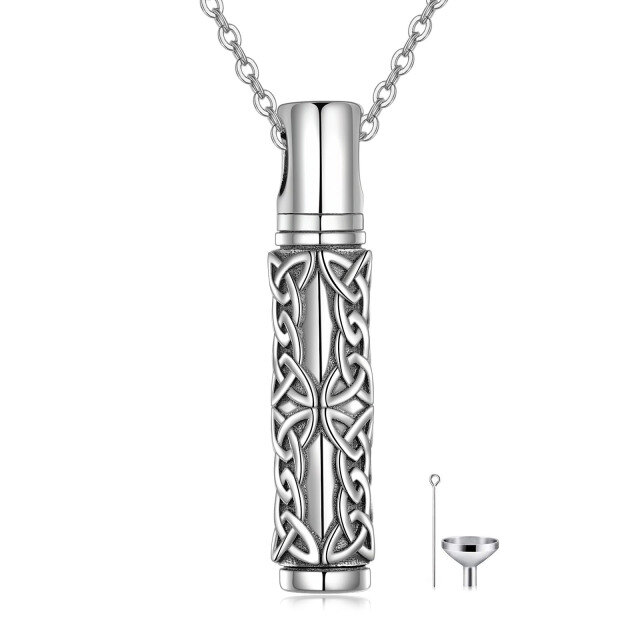 Sterling Silver Celtic Knot Bar Pendant Urn Necklace for Ashes-0