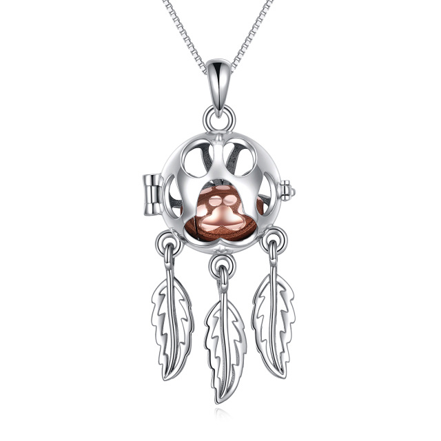 Sterling Silver Two-tone Paw & Dream Catcher Urn Necklace for Ashes-2