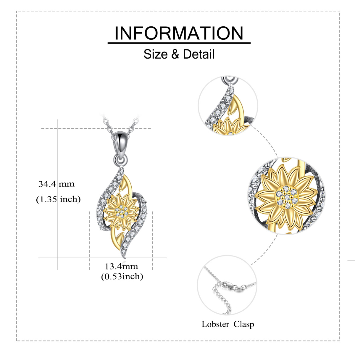 Sterling Silber zweifarbig kreisförmig Cubic Zirkonia Sonnenblume Urne Halskette für Asche-5