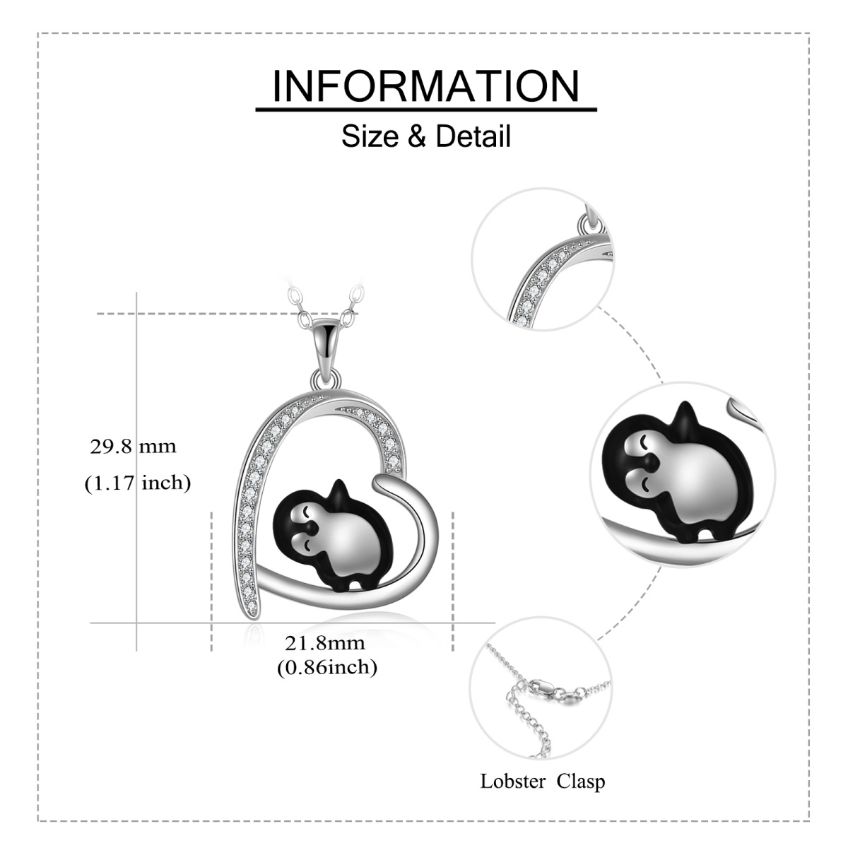 Sterling Silver Cubic Zirconia Penguin & Heart Pendant Necklace-6
