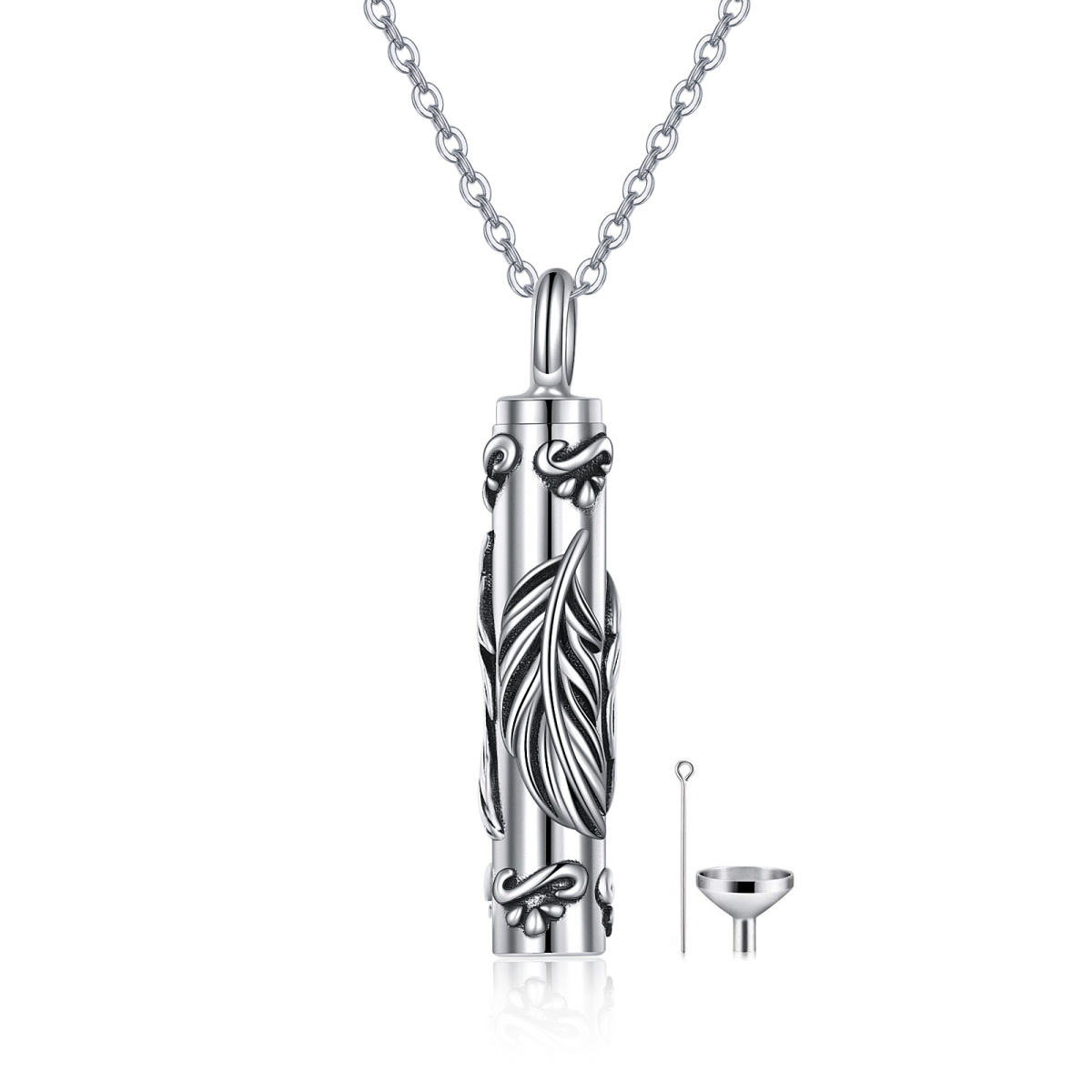Sterling Silver Feather Urn Necklace for Ashes-1