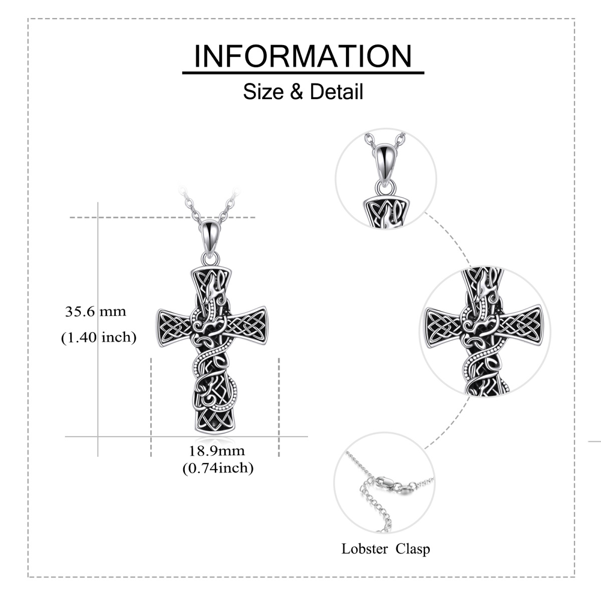 Sterling Silver Dragon & Celtic Cross Pendant Necklace-6