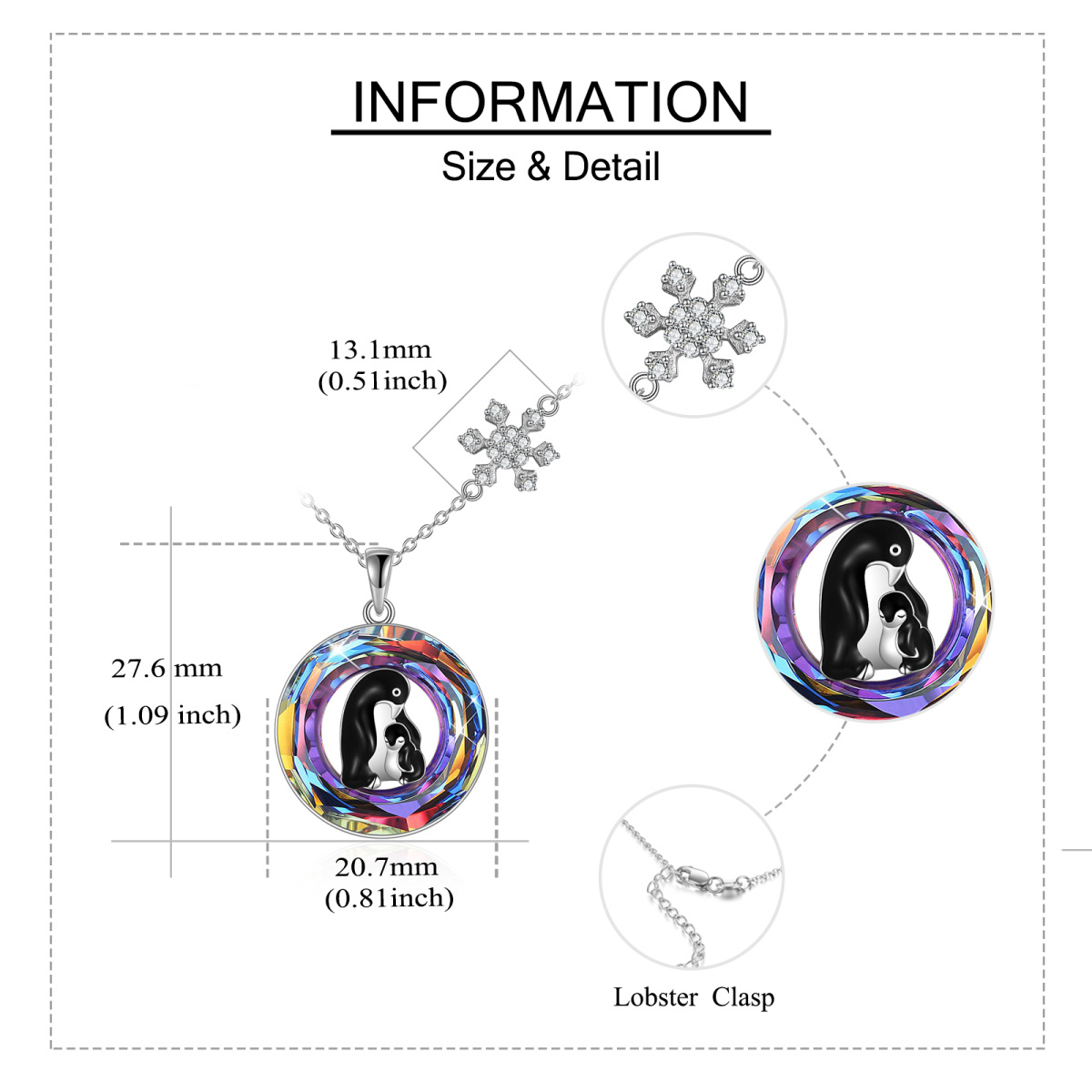 Sterling Silver Circular Shaped Crystal Penguin Circle Pendant Necklace-5