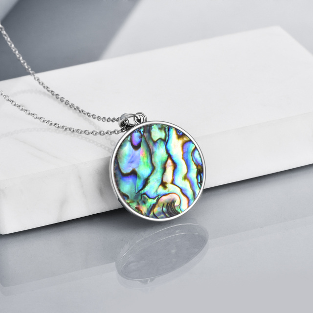 Sterling Silver Round Abalone Shellfish Tree Of Life Pendant Necklace-5