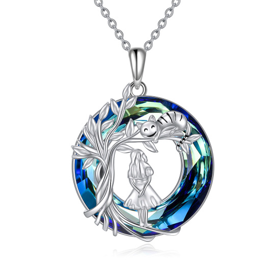 Collier en argent sterling avec pendentifs en cristal en forme d'arbre de vie (fille et chat)