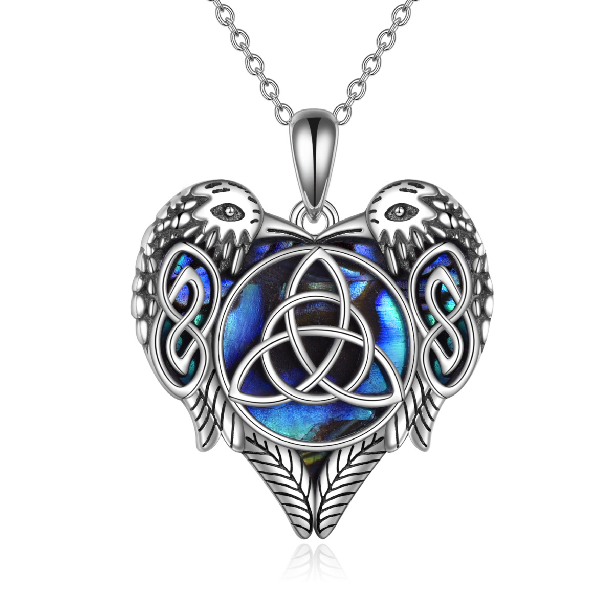 Sterling Silver Abalone Shellfish Raven & Couple & Celtic Knot Pendant Necklace-1