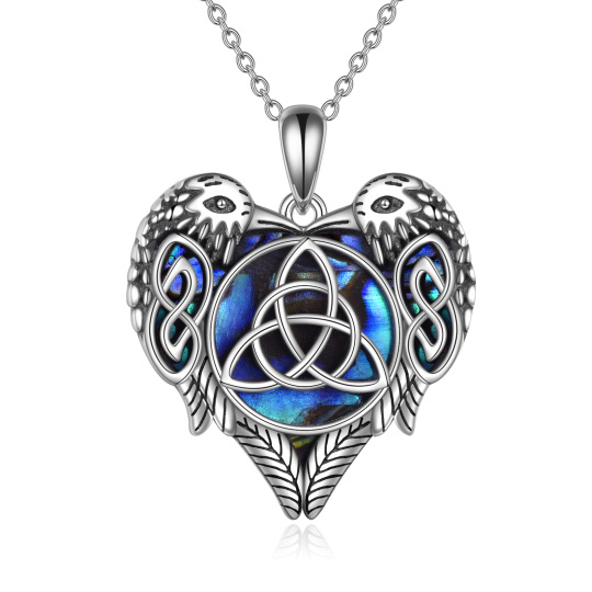 Prata esterlina Abalone Shellfish Raven & Couple & Celtic Knot Pendant Necklace