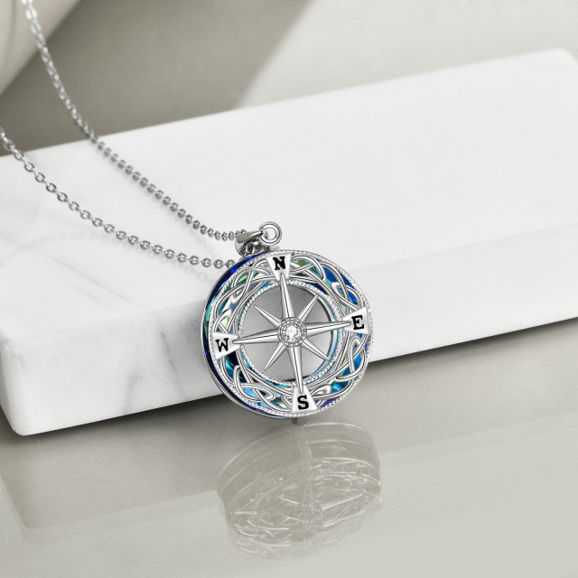 Sterling Silver Round Celtic Knot & Compass Crystal Pendant Necklace-4