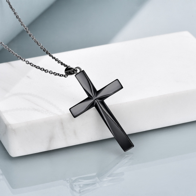 Sterling Silver with Black Rhodium Cross Pendant Necklace-3