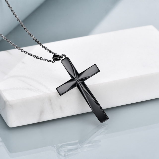 Sterling Silber mit schwarzem Rhodium Kreuz Anhänger Halskette-3