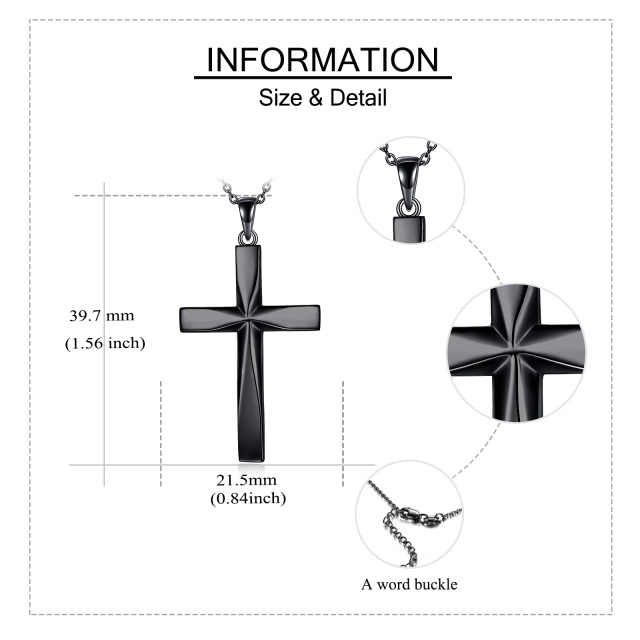 Sterling Silver with Black Rhodium Cross Pendant Necklace-4