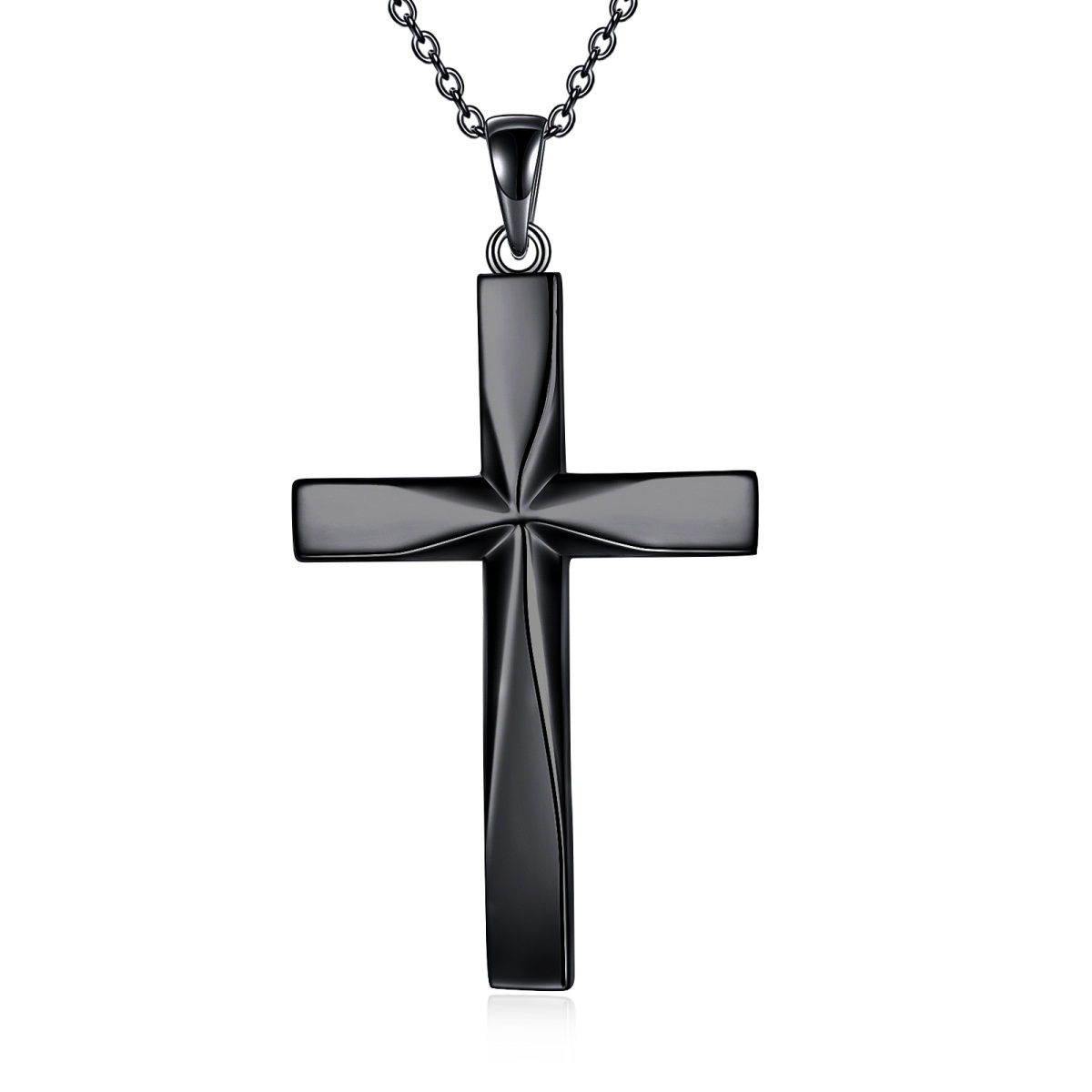 Sterling Silber mit schwarzem Rhodium Kreuz Anhänger Halskette-1