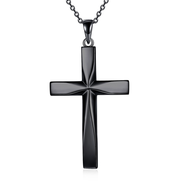 Sterling Silver with Black Rhodium Cross Pendant Necklace-0