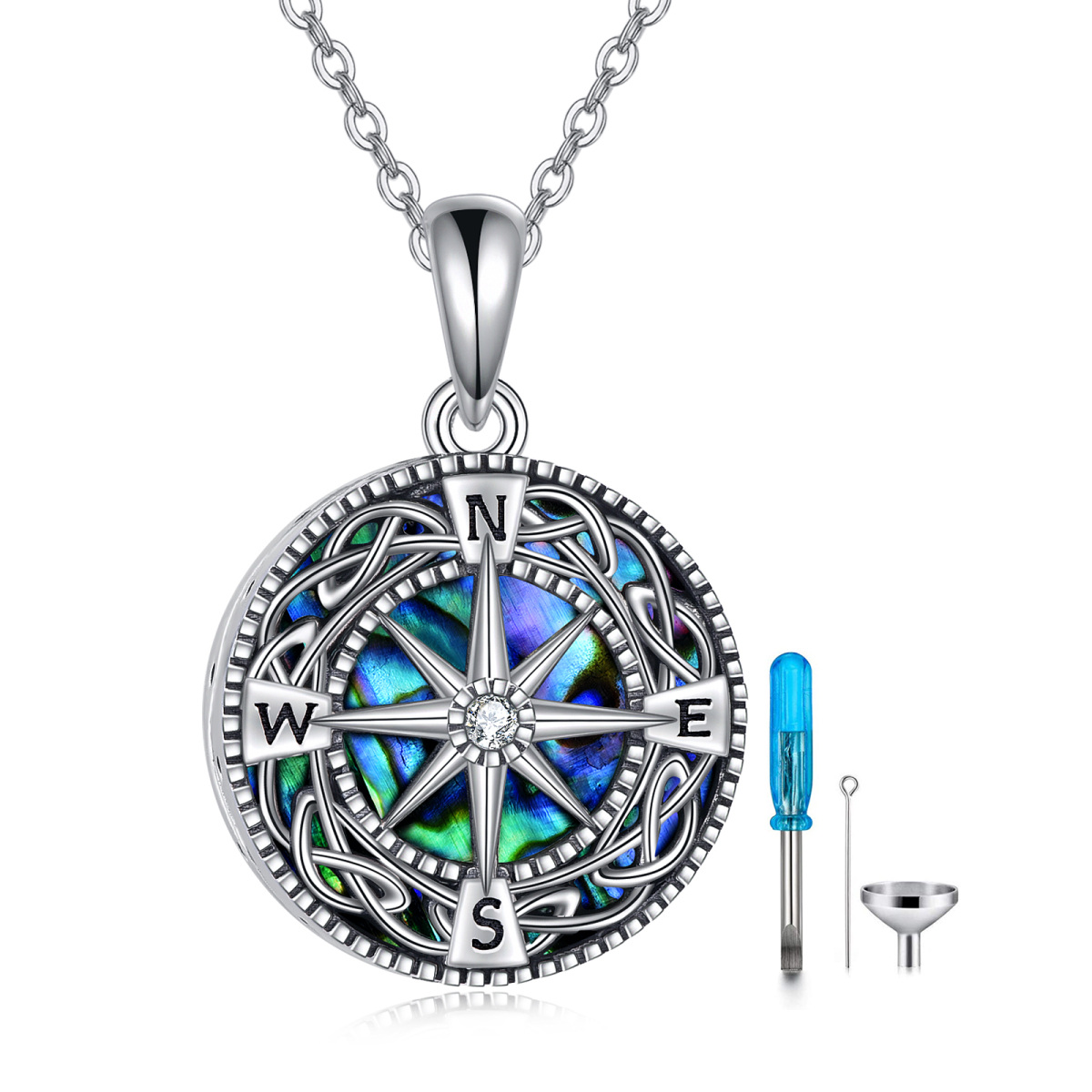 Sterling Silber Abalone Muscheln Kompass & keltischen Knoten Urne Halskette für Asche-1