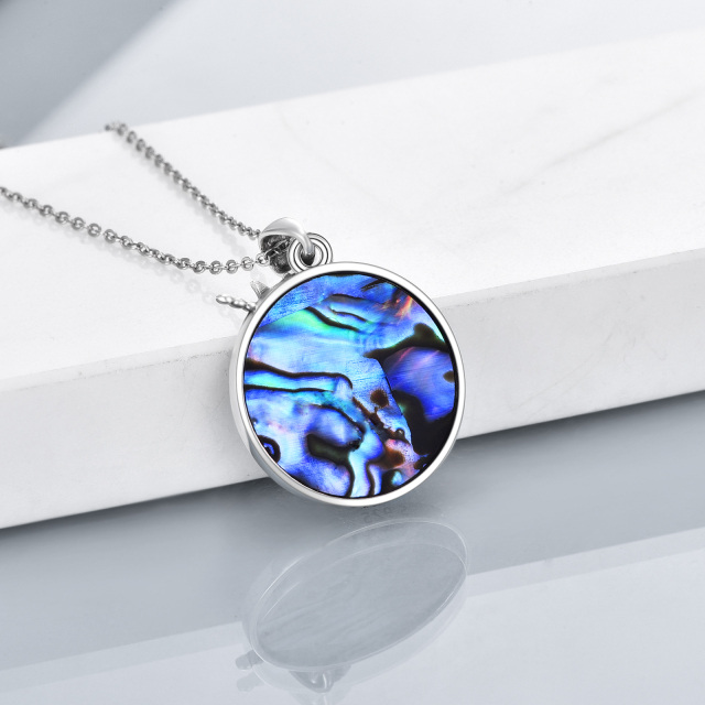 Sterling Silver Circular Shaped Abalone Shellfish Dragonfly & Wolf Pendant Necklace-4