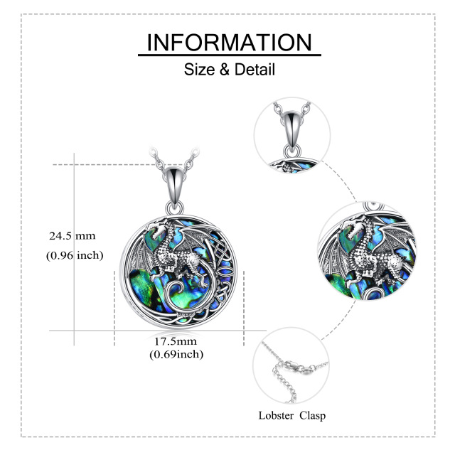 Sterling Silver Circular Shaped Abalone Shellfish Dinosaur Urn Necklace for Ashes with Engraved Word-4