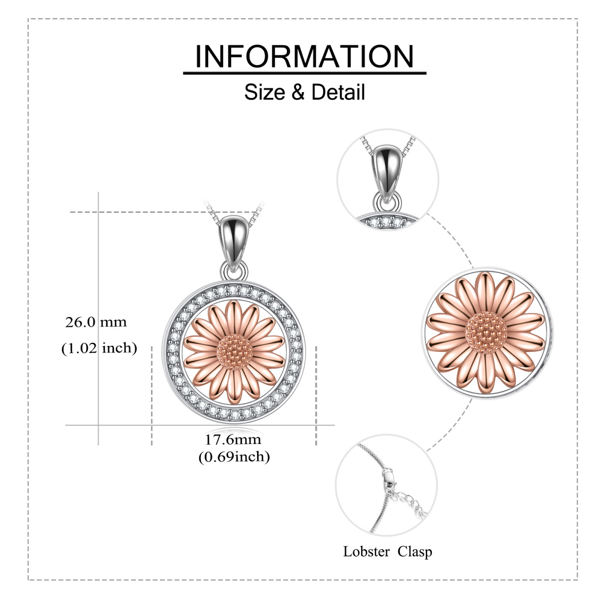 Sterling Silver Two-tone Circular Shaped Cubic Zirconia Sunflower Urn Necklace for Ashes-6