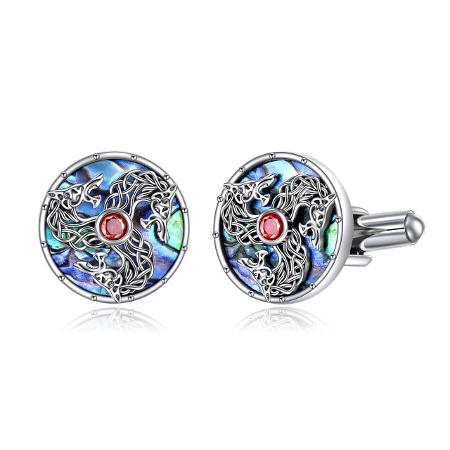 Gemelli in argento sterling con lupo con nodo celtico e gemelli da camicia da smoking in abalone da uomo-1