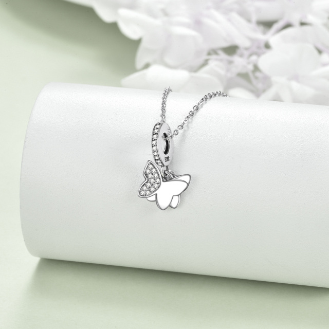 Sterling Silver Round Zircon Butterfly Pendant Necklace-3
