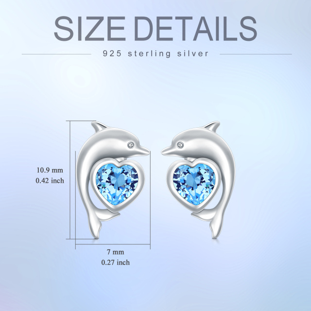Sterling Silver Heart Shaped Cubic Zirconia Dolphin Stud Earrings-5