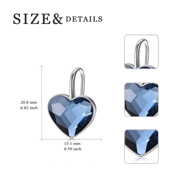 Sterling Silver Heart Shaped Crystal Heart Lever-back Earrings-3