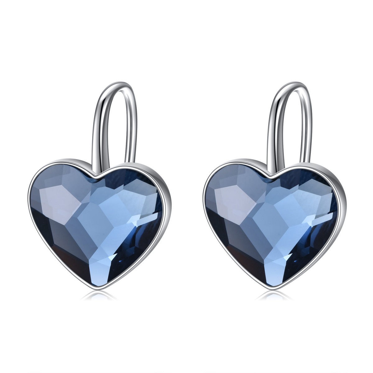 Sterling Silver Heart Shaped Crystal Heart Lever-back Earrings-1