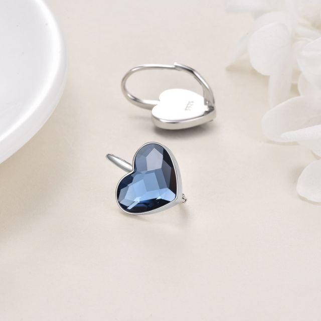 Sterling Silver Heart Shaped Crystal Heart Lever-back Earrings-2