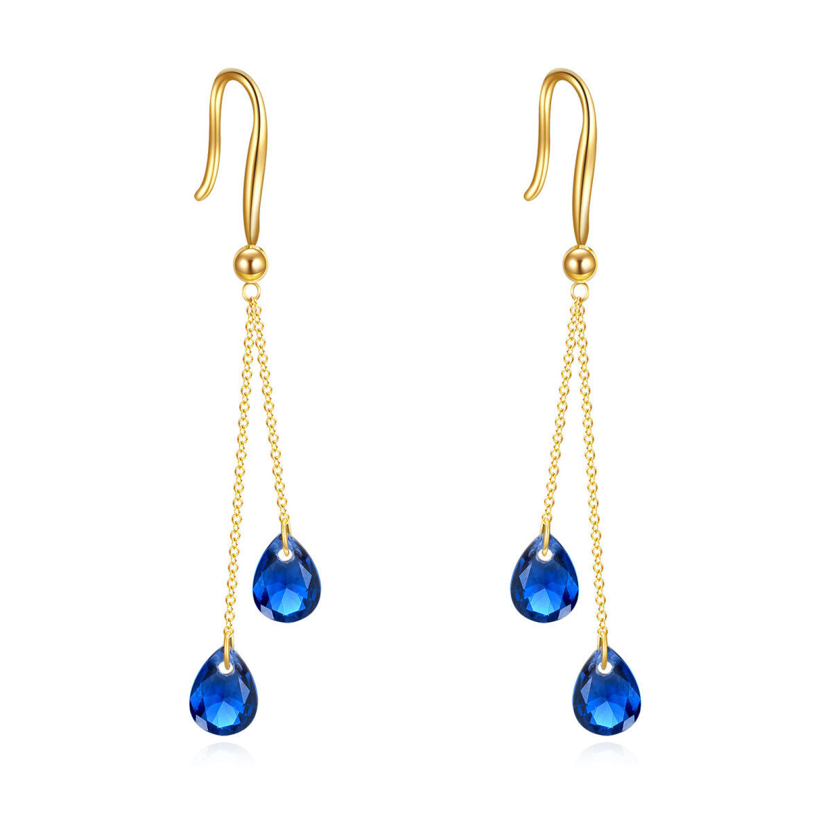 14K Gold Pear Shaped Crystal Drop Shape Drop Earrings-1