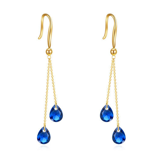 14K Gold Pear Shaped Crystal Drop Shape Drop Earrings