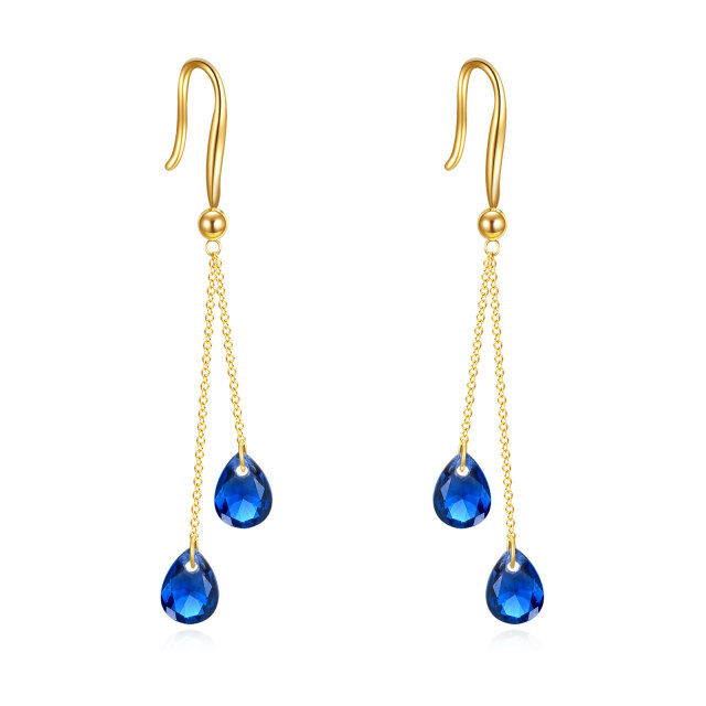 14K Gold Pear Shaped Crystal Drop Shape Drop Earrings-4