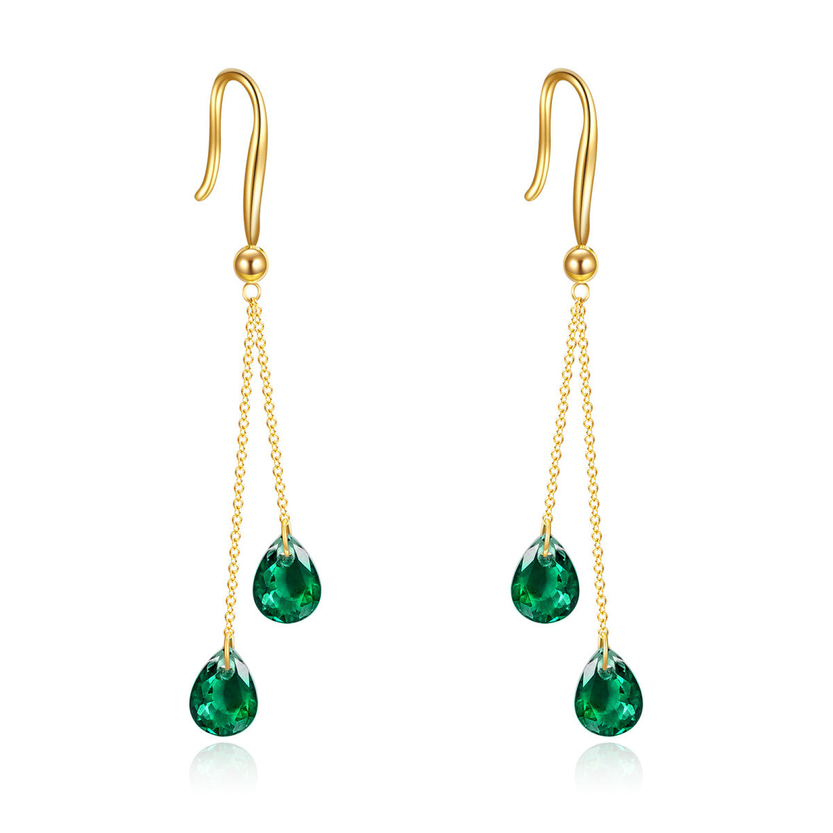 14K Gold Emerald Drop Shape Drop Earrings-1