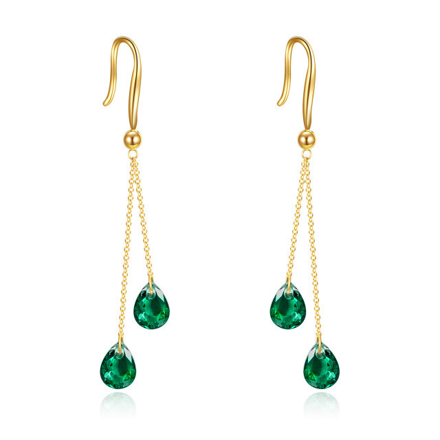 14K Gold Pear Shaped Emerald Drop Shape Drop Earrings-3