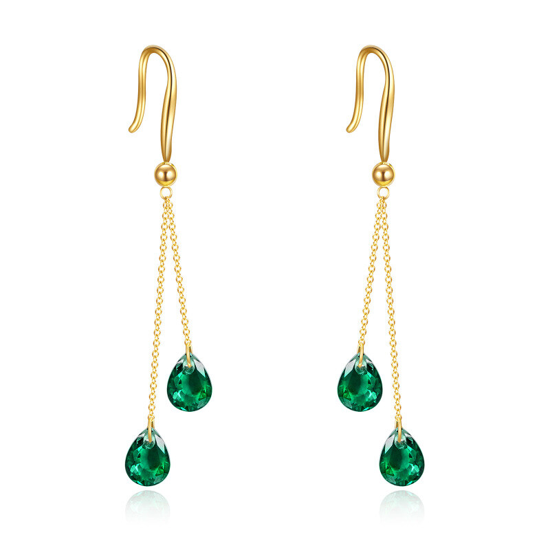 14K Gold Pear Shaped Emerald Drop Shape Drop Earrings