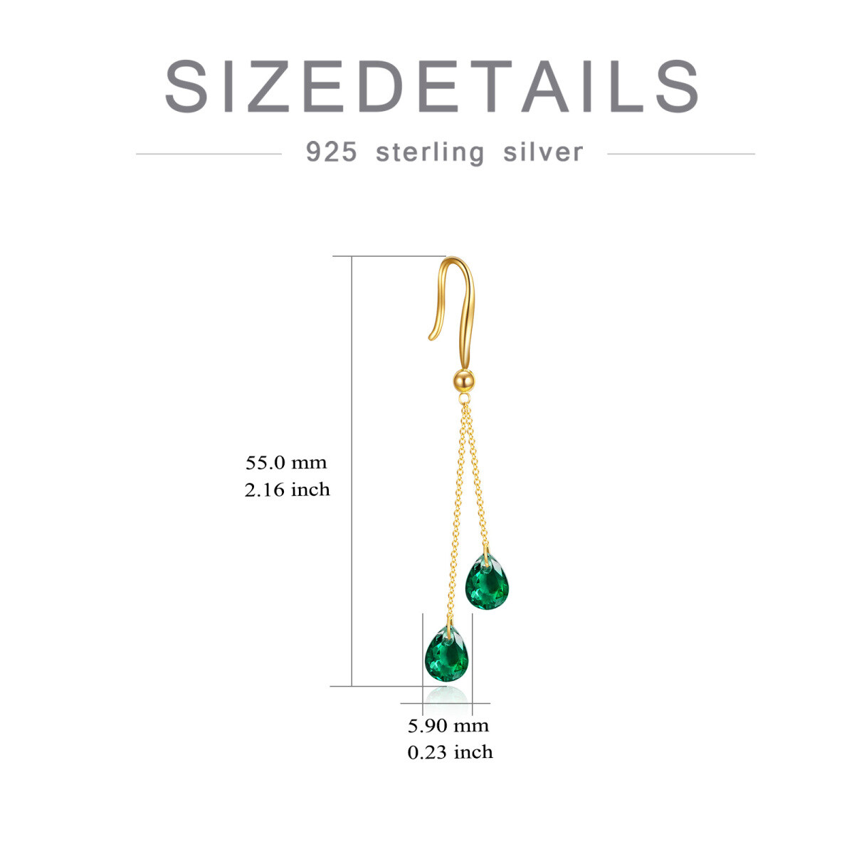 14K Gold Emerald Drop Shape Drop Earrings-5